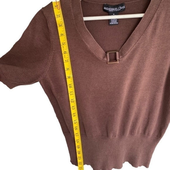 MONTEREY BAY Short Sleeve V-Neck Sweater Silk Blend Brown Women's Size M - Picture 4 of 8